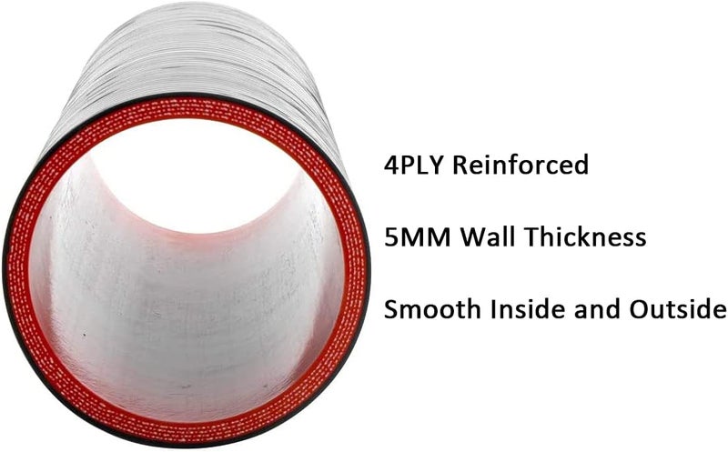 KDP 1.5" Straight Silicone Hose Coupler with 2 SS304 Worm Clamps, High Temp 4-Ply Reinforced 5MM Wall 3.0" Length (Qty 1) For Pipes Connecting Black - Image 3